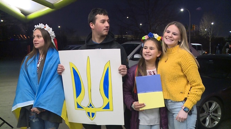 People gather in downtown Louisville to show support for Ukraine